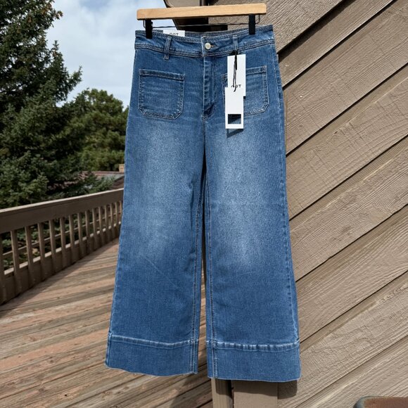 NWT Oat New York High-Rise Wide-Leg, Wide-Cuff  Medium Wash Jeans - Picture 1 of 11
